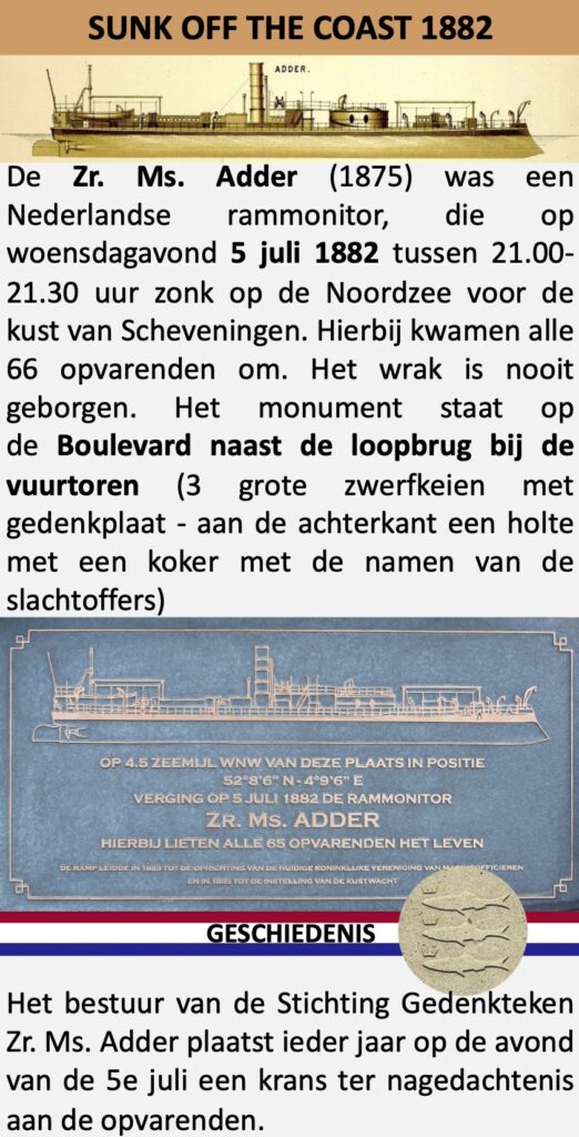 Zr.Ms.Adder verging 5 juli 1882 bij Scheveningen