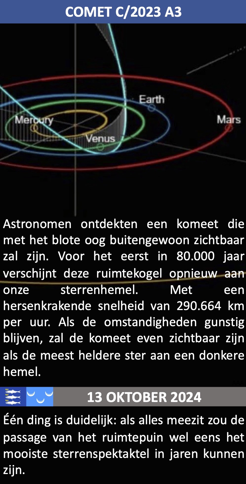 Komeet Comet C 2023 A3 13 oktober 2024